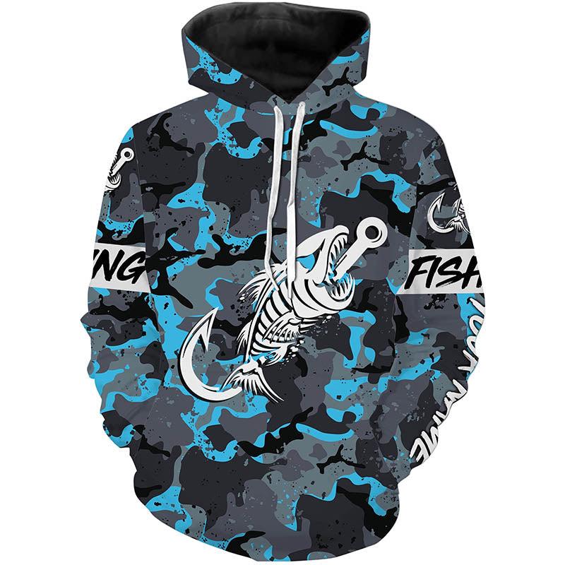 Fish Hook skull Blue Camo fish Reaper Custom Name fishing Jerseys  Hoodie  Fishing Clothing  Fishing Lover Gift